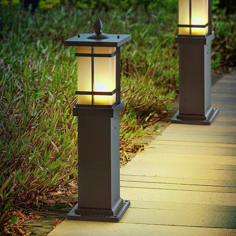 Black glass rectangle lattice landscape lighting - minimalist — Small (12"H / 220V-240V (UK/AU