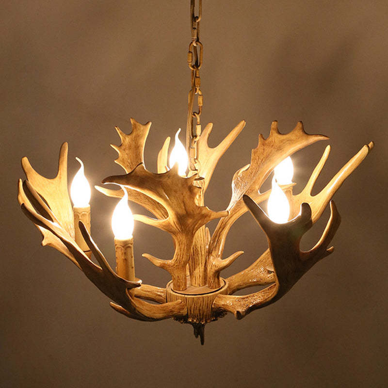 Vintage Antler Branch Glass Resin Chandelier — 5 / 110V-120V For US/CA