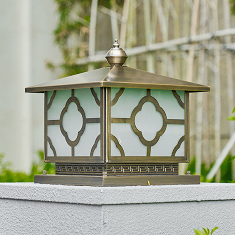 Scandinavian Square House Glass Copper Outdoor Light — 220V-240V For UK/AU