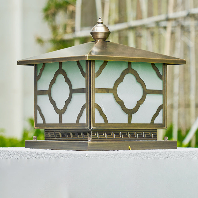 Scandinavian Square House Glass Copper Outdoor Light