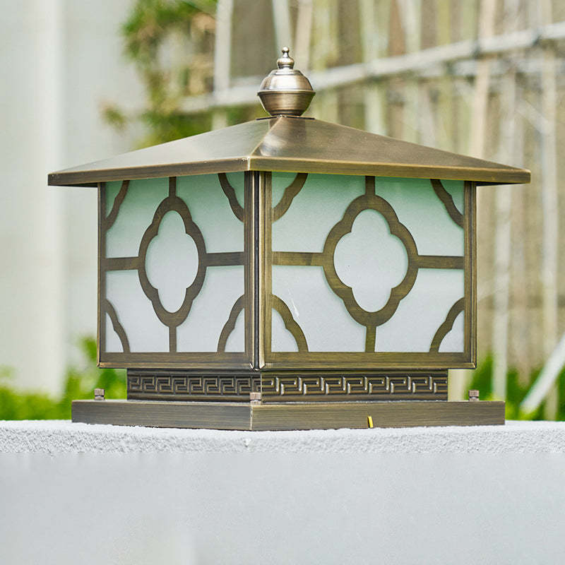 Scandinavian Square House Glass Copper Outdoor Light — 110V-120V For US/CA
