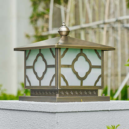 Scandinavian Square House Glass Copper Outdoor Light — 220V-240V For UK/AU