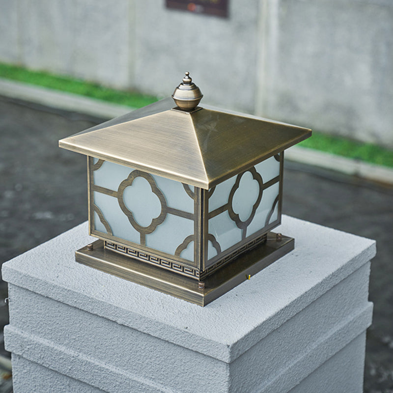 Scandinavian Square House Glass Copper Outdoor Light — 220V-240V For UK/AU