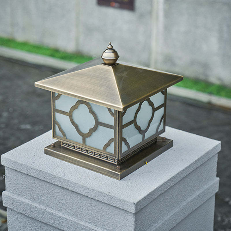 Scandinavian Square House Glass Copper Outdoor Light — 220V-240V For UK/AU