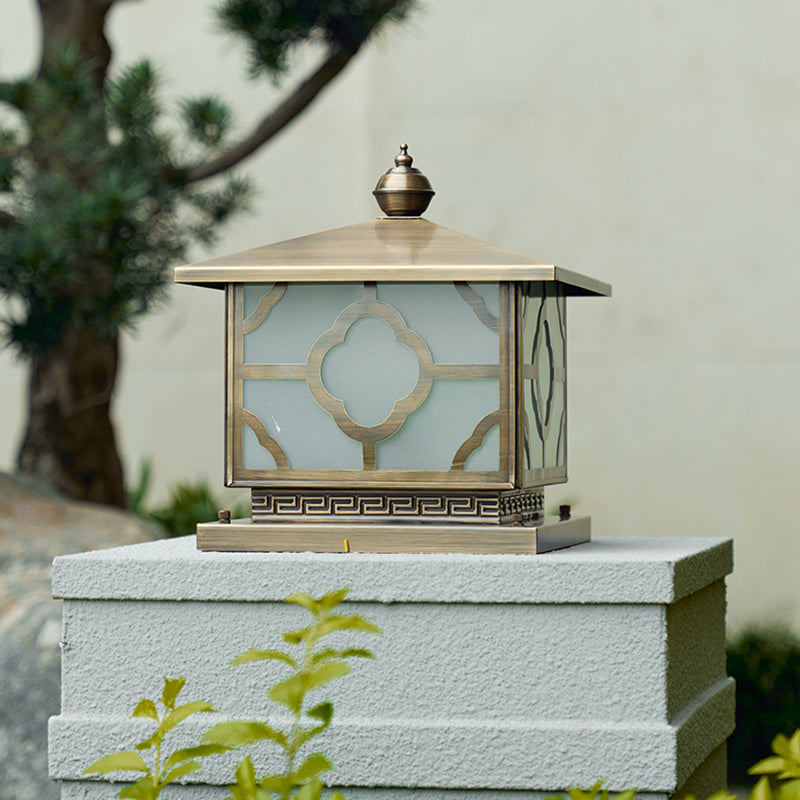 Scandinavian Square House Glass Copper Outdoor Light — 110V-120V For US/CA