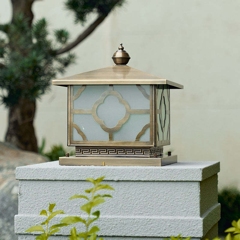 Scandinavian Square House Glass Copper Outdoor Light — 110V-120V For US/CA