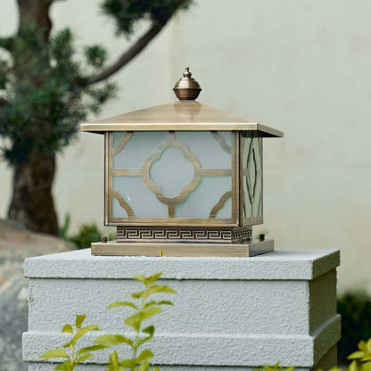 Scandinavian Square House Glass Copper Outdoor Light — 110V-120V For US/CA