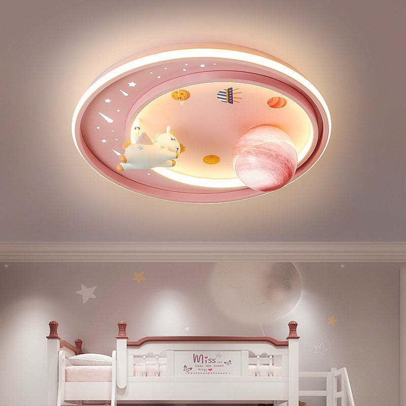 Kids Unicorn Planet Acrylic Iron LED Flush Ceiling Light