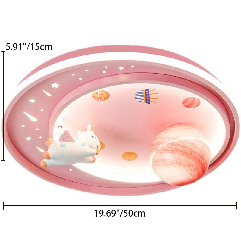 Kids Unicorn Planet Acrylic Iron LED Flush Ceiling Light