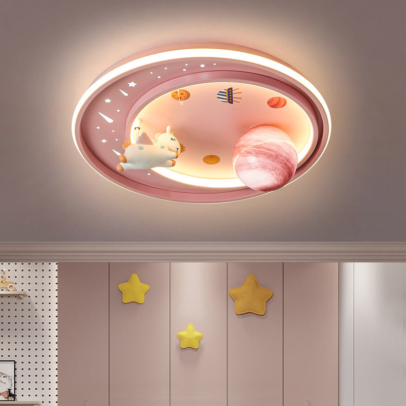 Kids Unicorn Planet Acrylic Iron LED Flush Ceiling Light