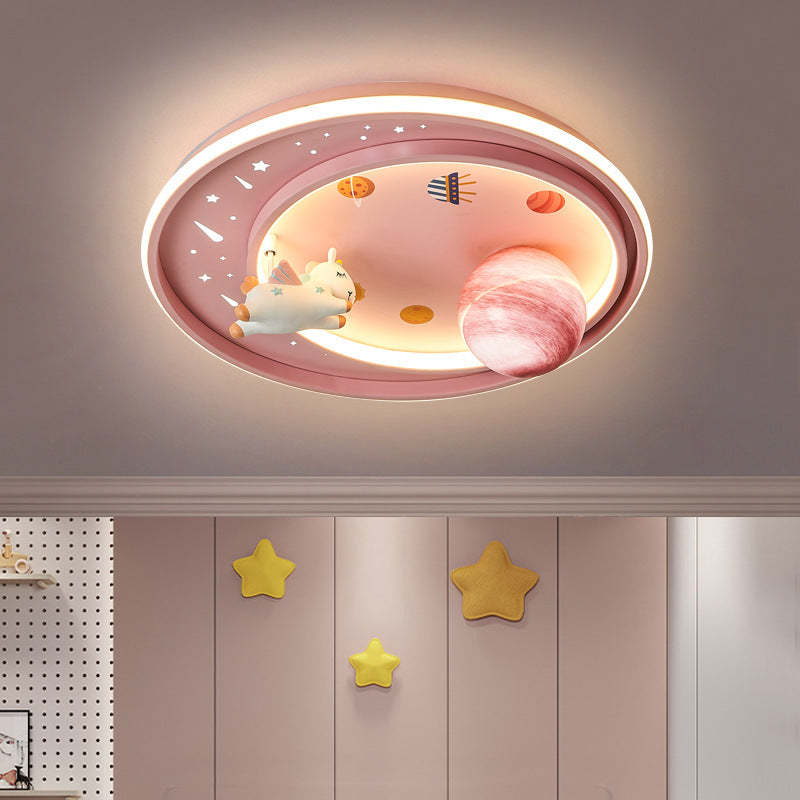 Kids Unicorn Planet Acrylic Iron LED Flush Ceiling Light