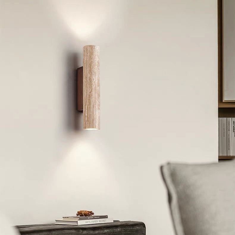 Scandinavian Cylinder Yellow Travertine Wood Wall Sconce