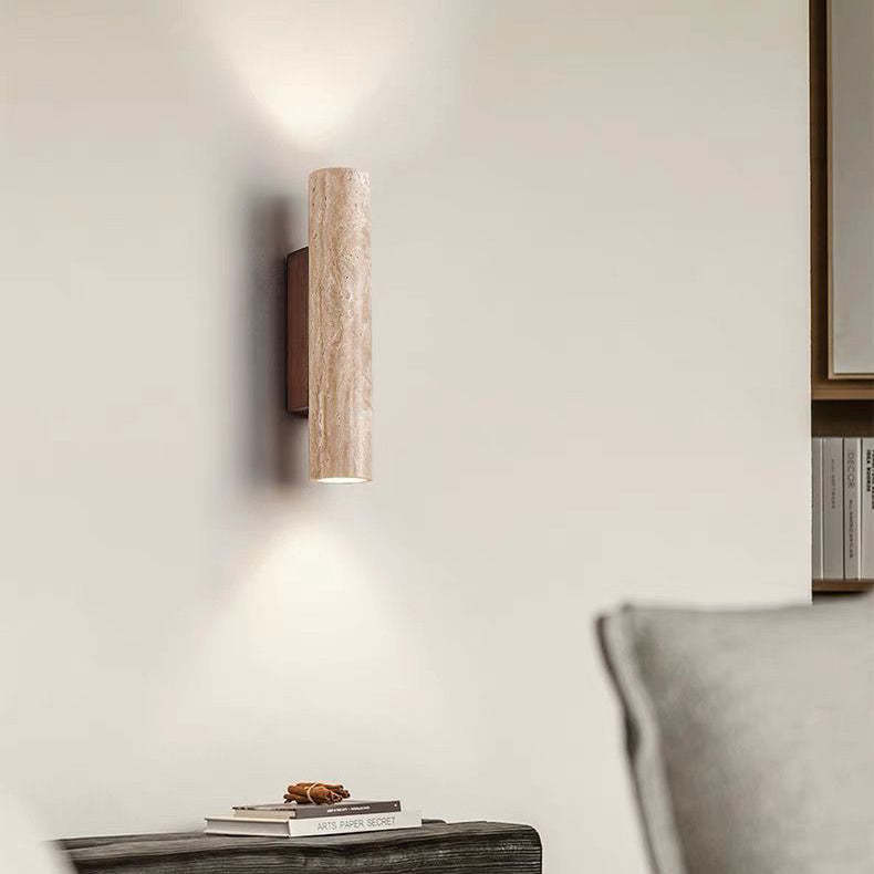 Scandinavian Cylinder Yellow Travertine Wood Wall Sconce