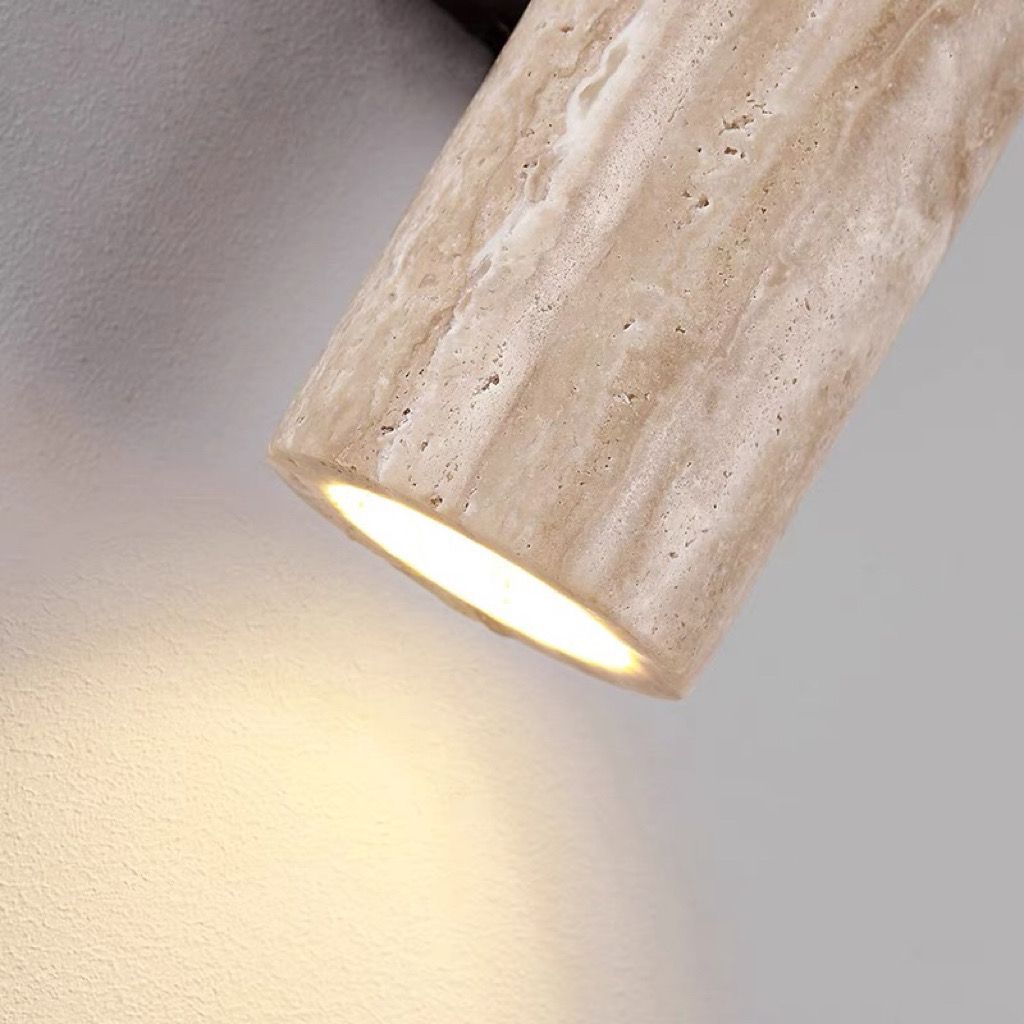 Scandinavian Cylinder Yellow Travertine Wood Wall Sconce