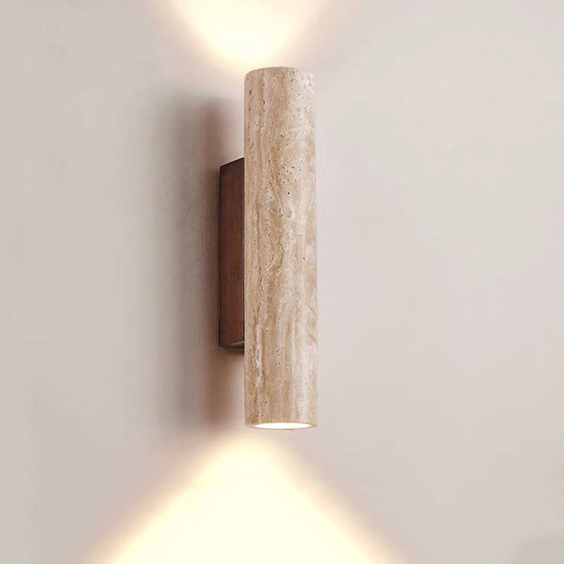 Scandinavian Cylinder Yellow Travertine Wood Wall Sconce