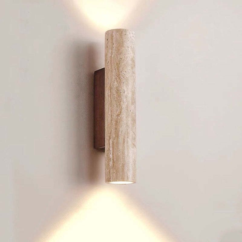 Scandinavian Cylinder Yellow Travertine Wood Wall Sconce