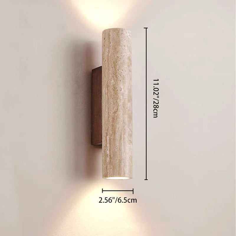 Scandinavian Cylinder Yellow Travertine Wood Wall Sconce