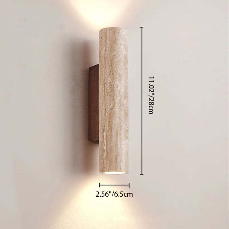 Scandinavian Cylinder Yellow Travertine Wood Wall Sconce