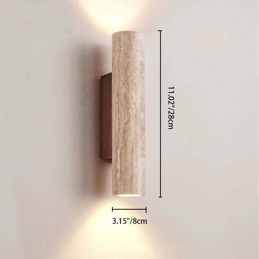 Scandinavian Cylinder Yellow Travertine Wood Wall Sconce