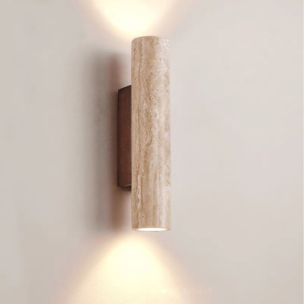 Scandinavian Cylinder Yellow Travertine Wood Wall Sconce