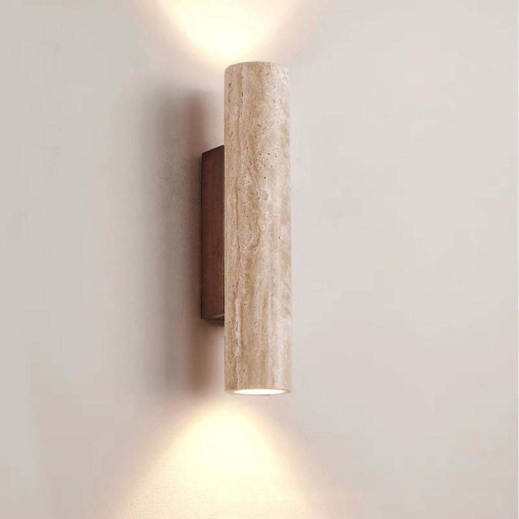 Scandinavian Cylinder Yellow Travertine Wood Wall Sconce