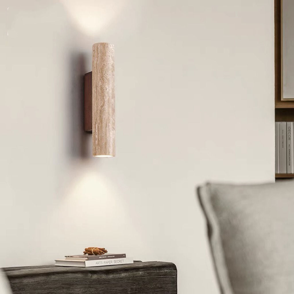 Scandinavian Cylinder Yellow Travertine Wood Wall Sconce