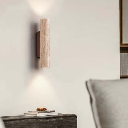 Scandinavian Cylinder Yellow Travertine Wood Wall Sconce