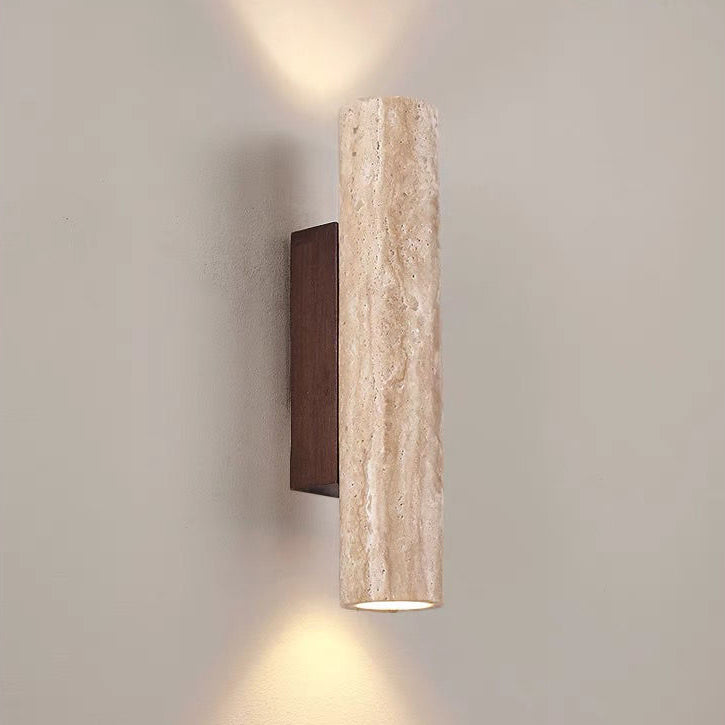 Scandinavian Cylinder Yellow Travertine Wood Wall Sconce