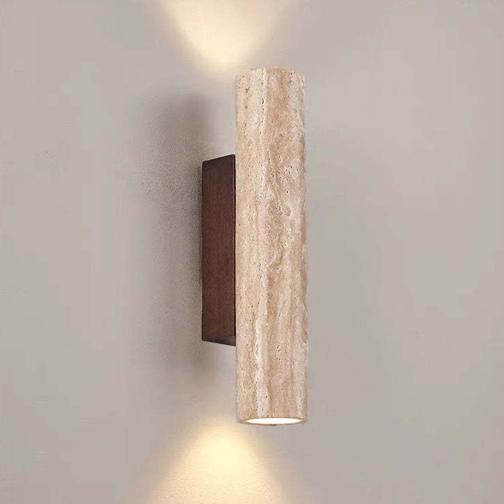 Scandinavian Cylinder Yellow Travertine Wood Wall Sconce