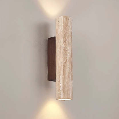 Scandinavian Cylinder Yellow Travertine Wood Wall Sconce