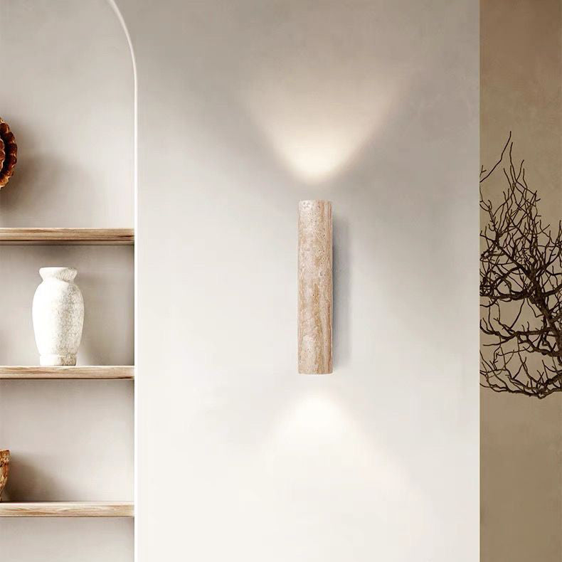 Scandinavian Cylinder Yellow Travertine Wood Wall Sconce