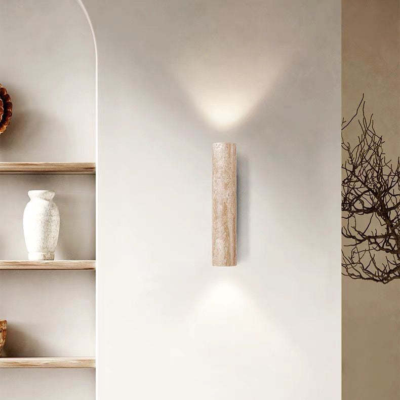Scandinavian Cylinder Yellow Travertine Wood Wall Sconce