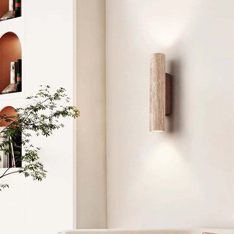 Scandinavian Cylinder Yellow Travertine Wood Wall Sconce