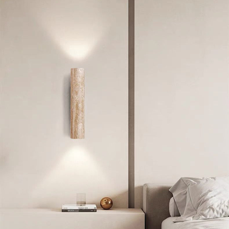 Scandinavian Cylinder Yellow Travertine Wood Wall Sconce