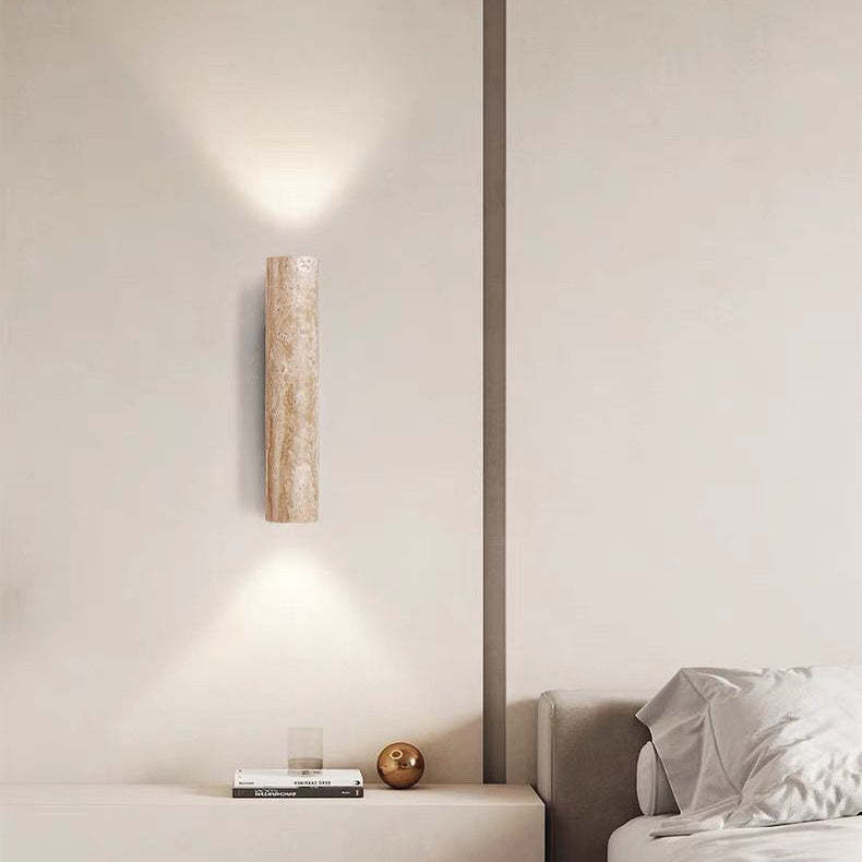 Scandinavian Cylinder Yellow Travertine Wood Wall Sconce
