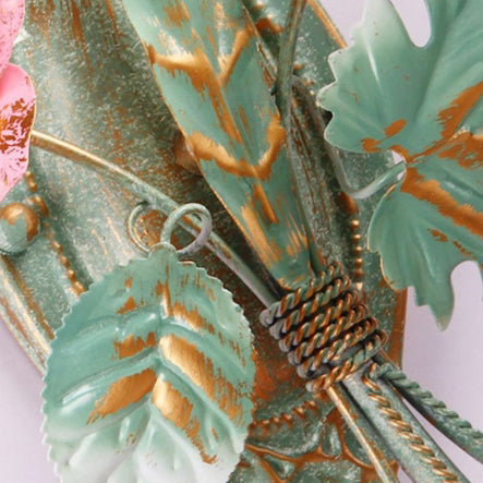 Traditional Rustic Rose Floral Glass Iron 1-Light Wall Sconce Lamp For Living Room