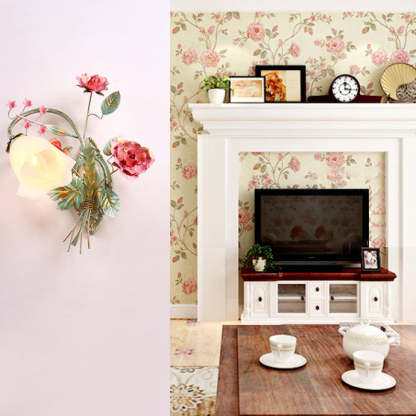 Traditional Rustic Rose Floral Glass Iron 1-Light Wall Sconce Lamp For Living Room