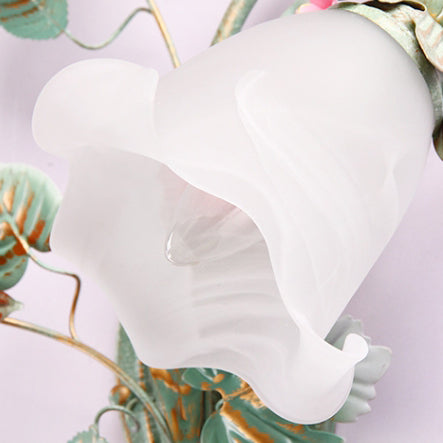 Traditional Rustic Rose Floral Glass Iron 1-Light Wall Sconce Lamp For Living Room