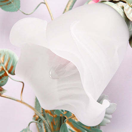 Traditional Rustic Rose Floral Glass Iron 1-Light Wall Sconce Lamp For Living Room