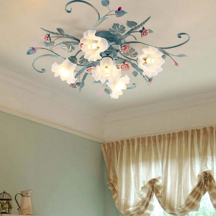Lighom rose rust glass semi-flush mount light for bedroom — Blue / 5-Light / 110V-120V (US/CA)