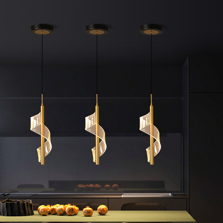 Scandinavian Curved Long Acrylic Iron LED Pendant Light