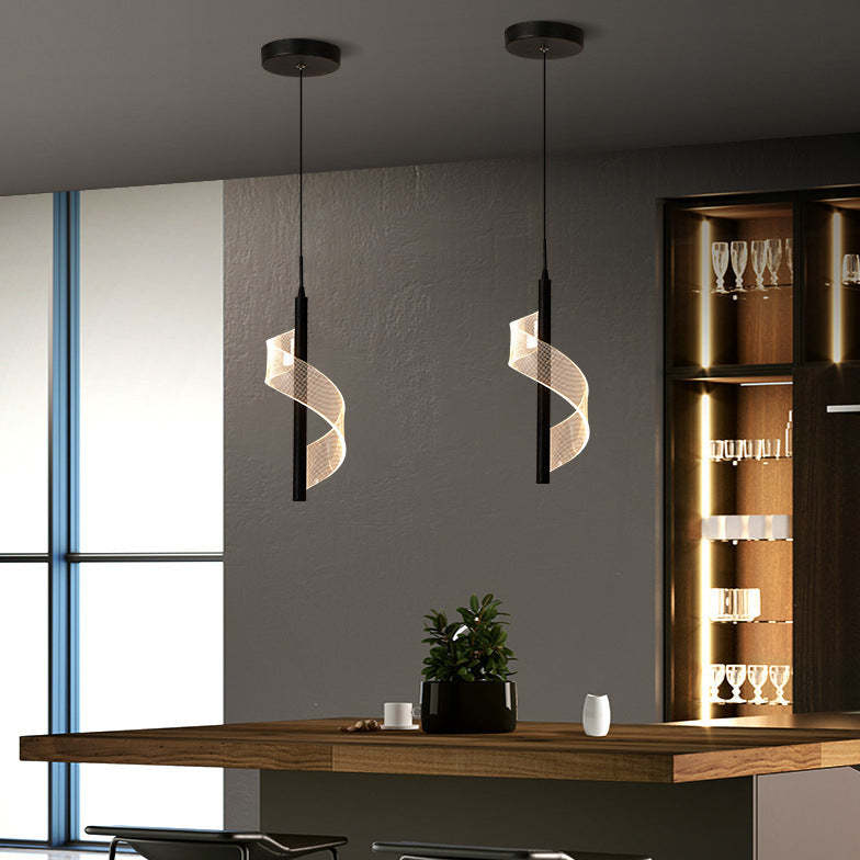 Scandinavian Curved Long Acrylic Iron LED Pendant Light