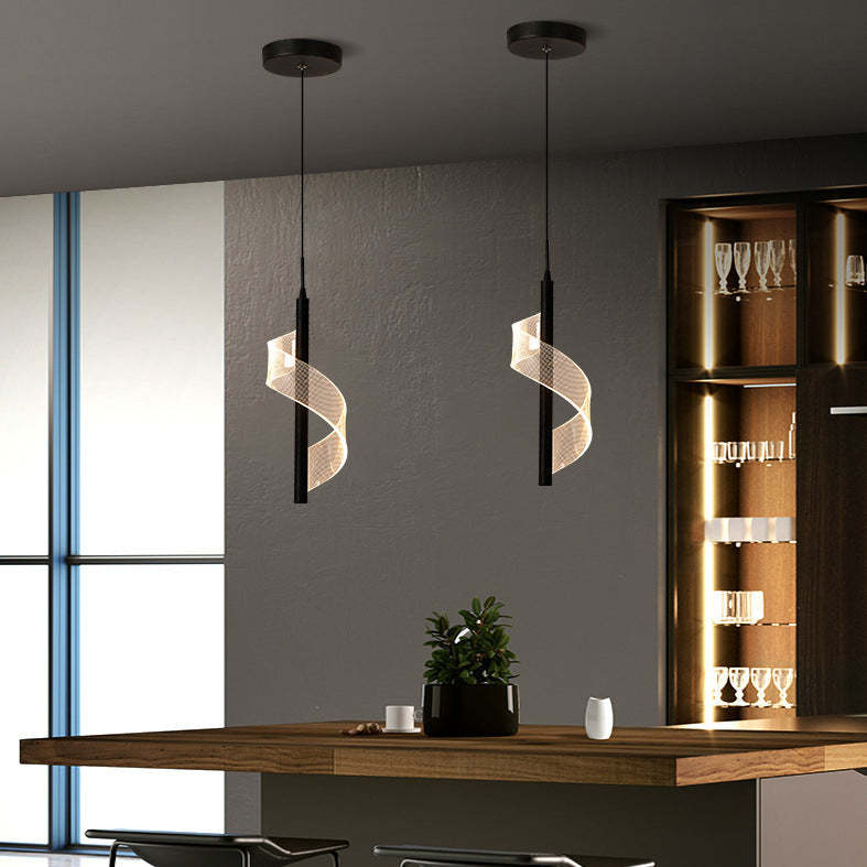 Scandinavian Curved Long Acrylic Iron LED Pendant Light