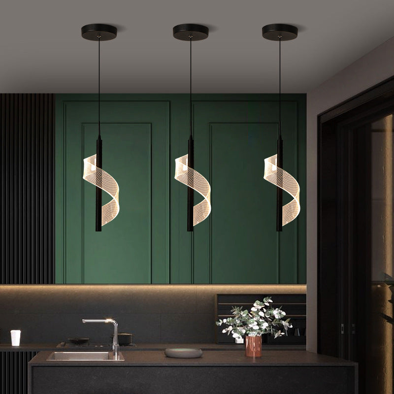 Scandinavian Curved Long Acrylic Iron LED Pendant Light