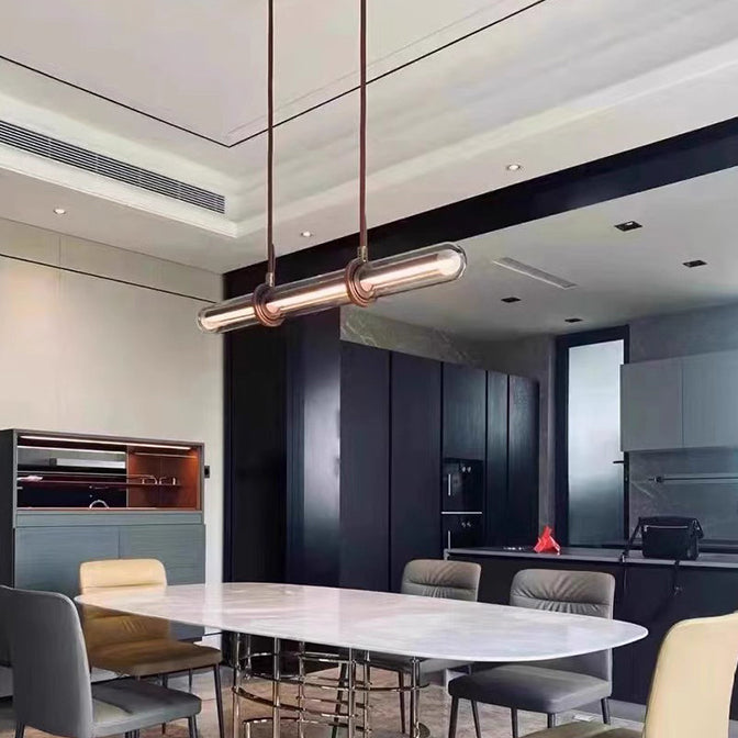 Minimalist Long Cylinder Glass Belt LED Island Chandelier