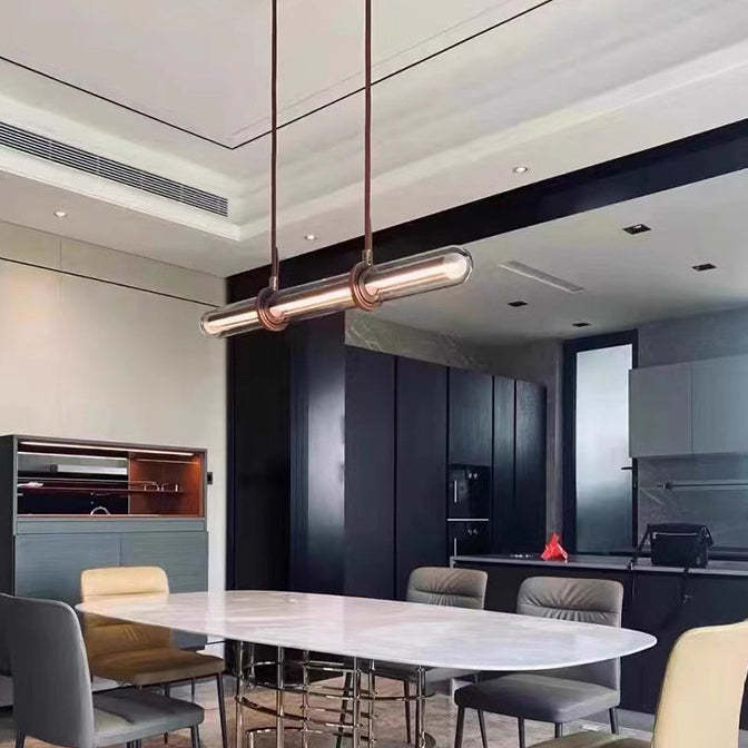 Minimalist Long Cylinder Glass Belt LED Island Chandelier