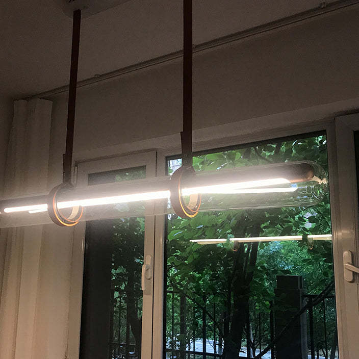 Minimalist Long Cylinder Glass Belt LED Island Chandelier