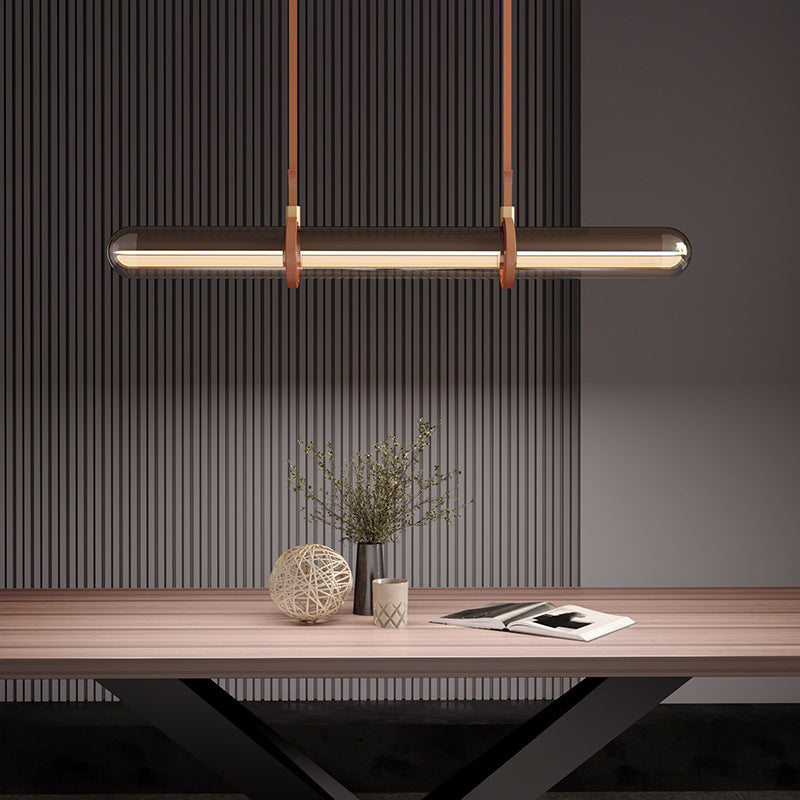 Minimalist Long Cylinder Glass Belt LED Island Chandelier