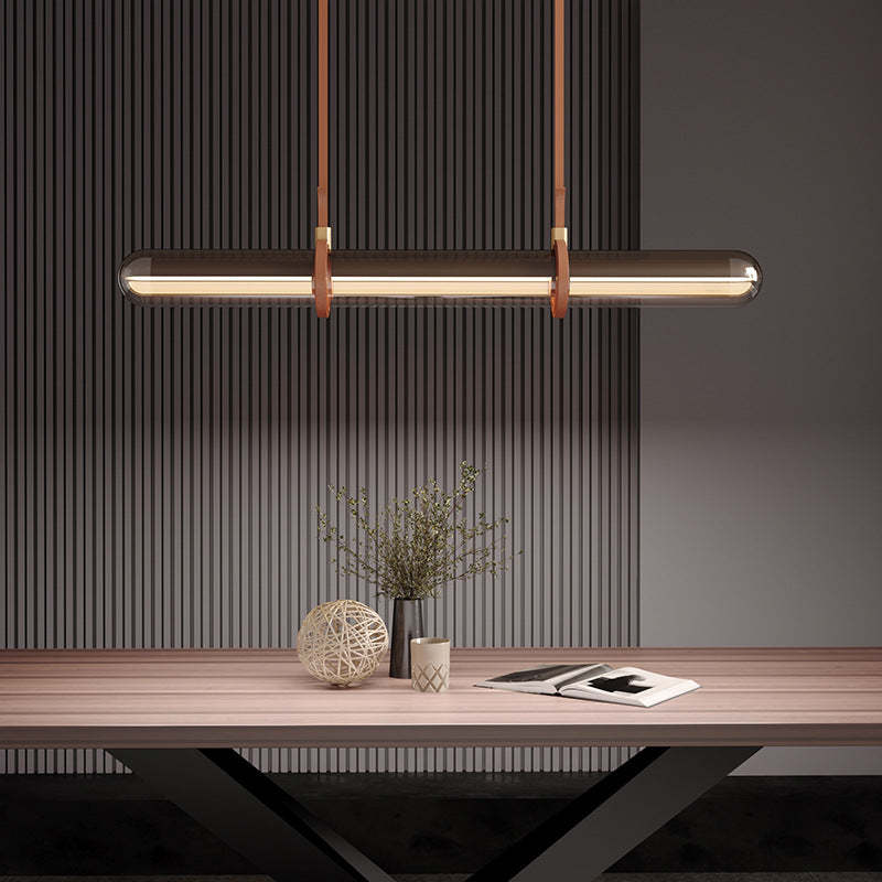 Minimalist Long Cylinder Glass Belt LED Island Chandelier