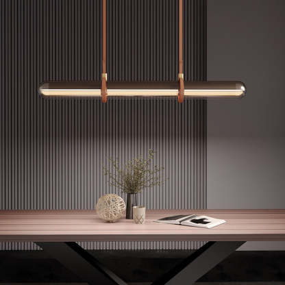 Minimalist Long Cylinder Glass Belt LED Island Chandelier